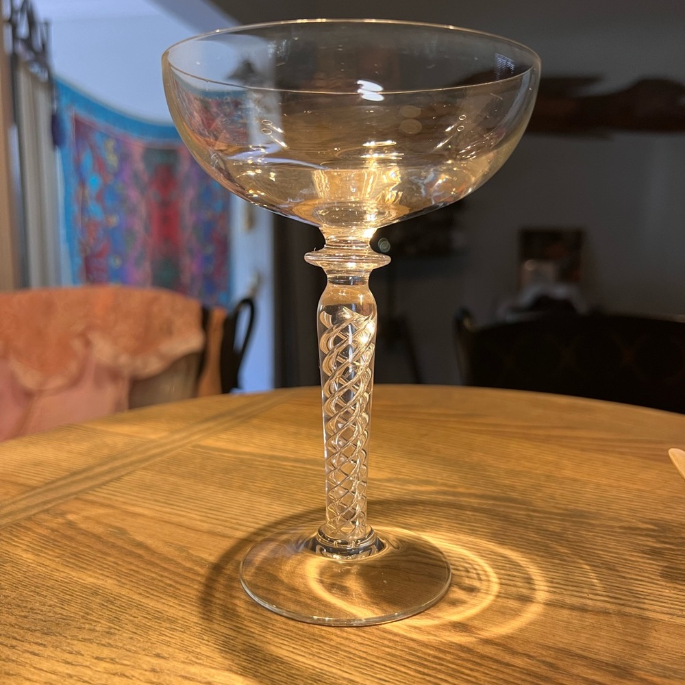 Unique Vintage champagne glass with Spiral Stem